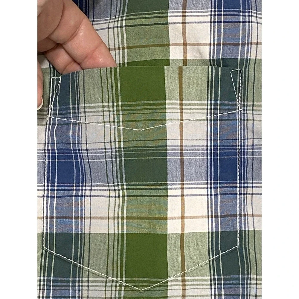 The North Face Mens Green Blue Plaid Short Sleeve Button Up Shirt Size M